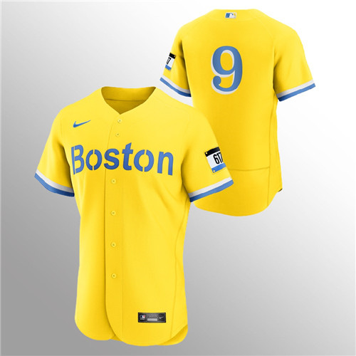 Boston Red Sox #9 Ted Williams Men's Nike 2021 City Connect Gold Authentic MLB Jersey - No Name