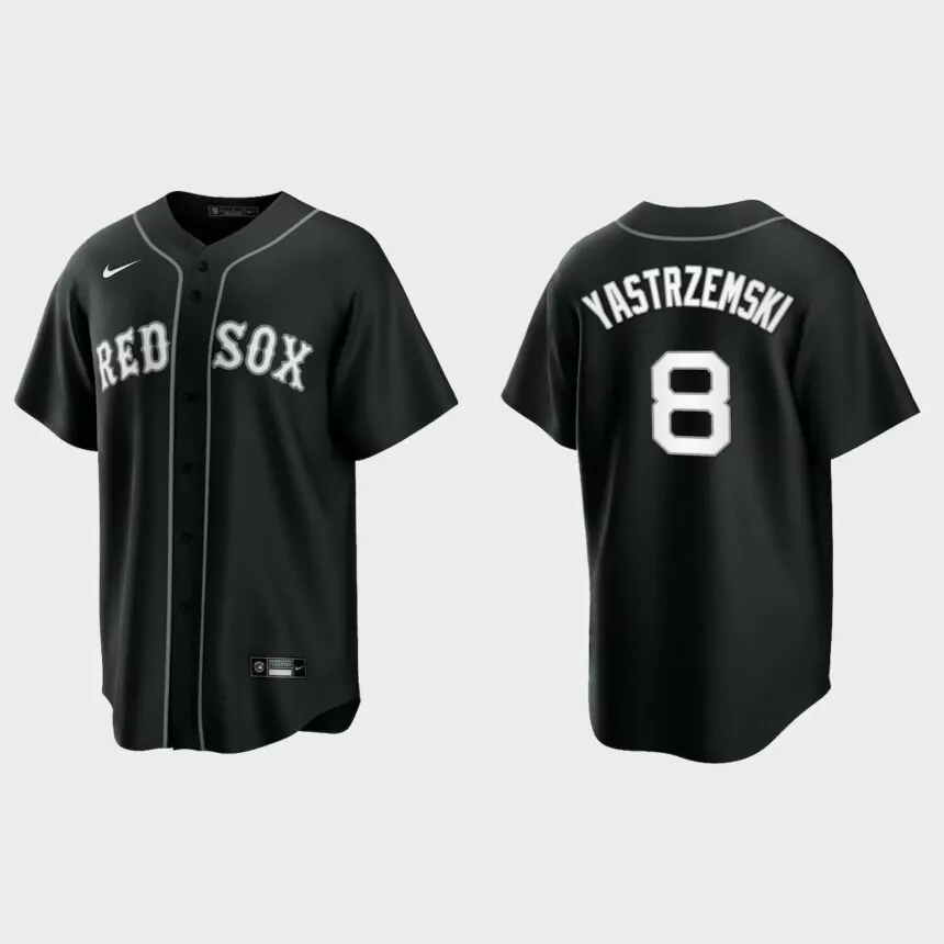 Boston Red Sox Carl Yastrzemski 2021 All Black Fashion Replica Jersey – Black White