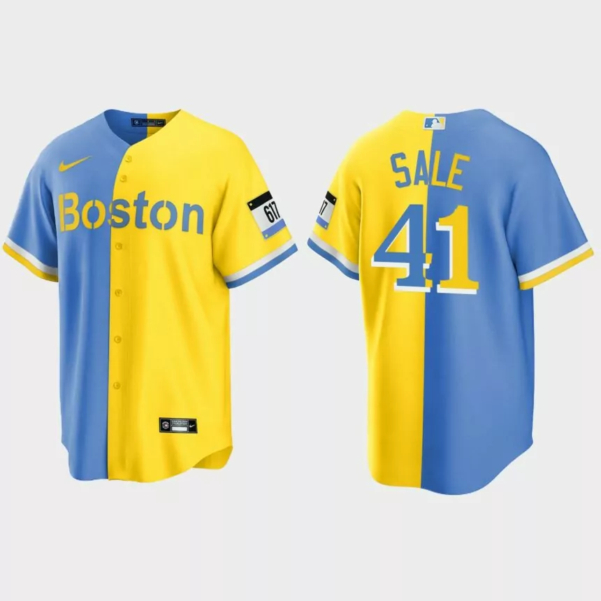 Boston Red Sox Chris Sale City Connect Split Jersey – Blue Gold