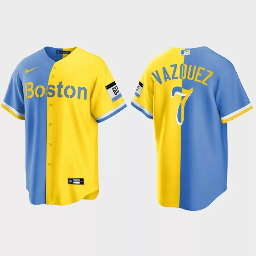 Boston Red Sox Christian Vazquez City Connect Split Jersey – Blue Gold