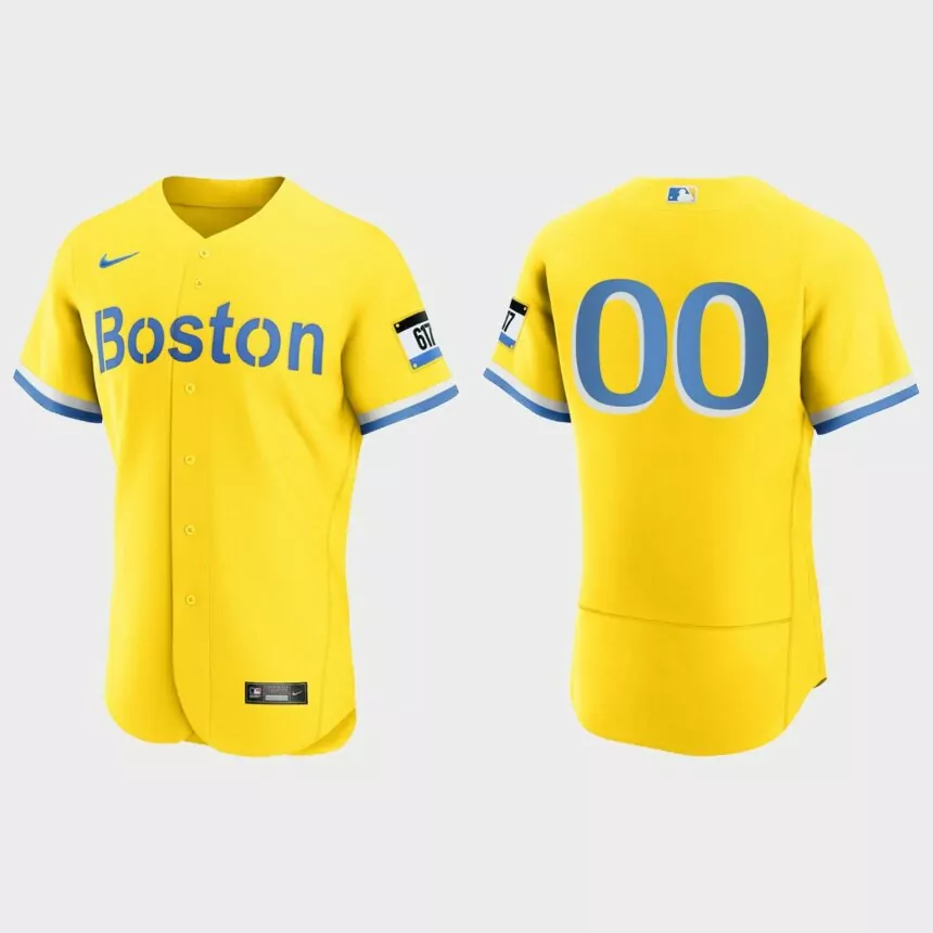 Boston Red Sox Custom 2021 City Connect Authentic Jersey – Gold Light Blue