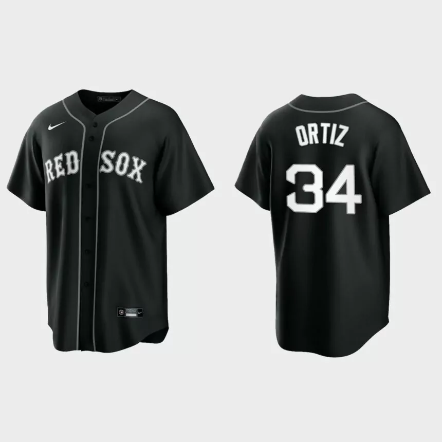 Boston Red Sox David Ortiz 2021 All Black Fashion Replica Jersey – Black White