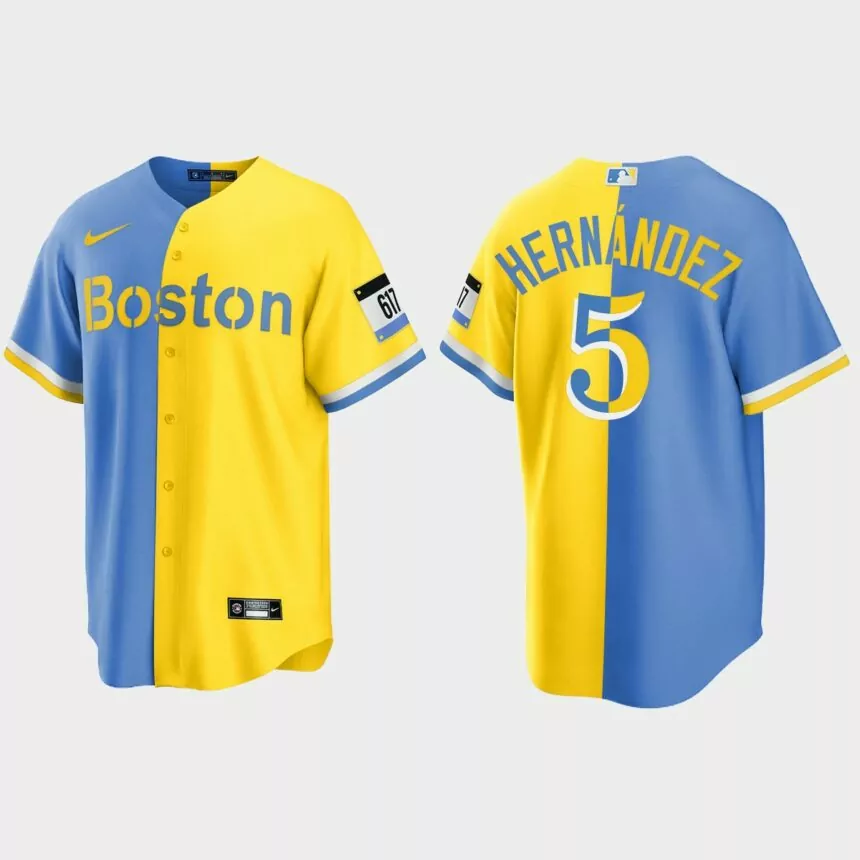 Boston Red Sox Kike Hernandez City Connect Split Jersey – Blue Gold