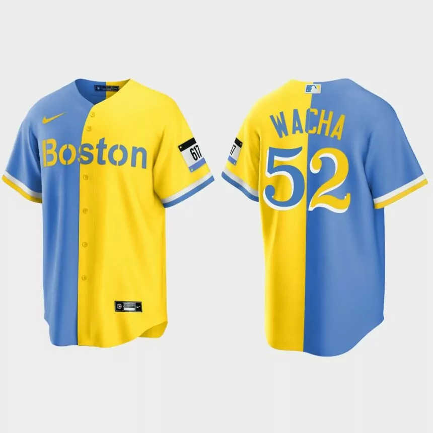 Boston Red Sox Michael Wacha City Connect Split Jersey – Blue Gold