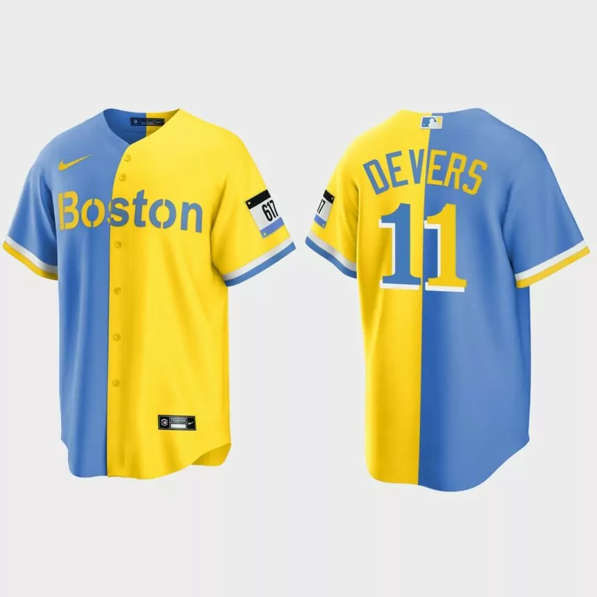 Boston Red Sox Rafael Devers City Connect Split Jersey – Blue Gold