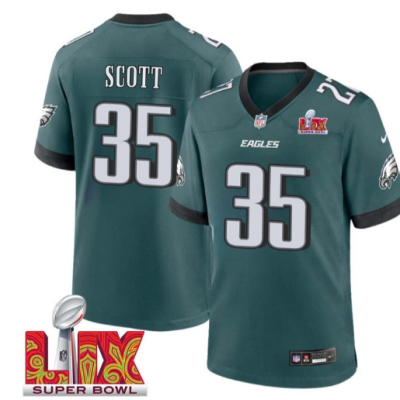 Boston Scott No 35 Men Super Bowl LIX Philadelphia Eagles Home Game 2025 Jersey- Replica
