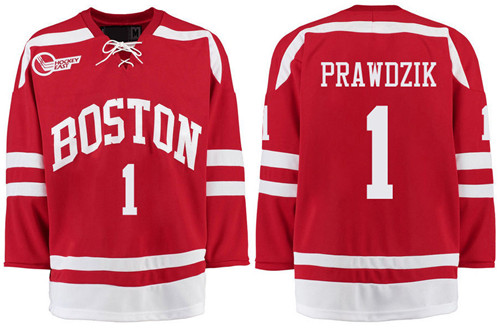Boston University Terriers BU 1 Max Prawdzik Red Stitched Hockey Jersey