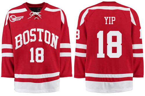 Boston University Terriers BU 18 Brandon Yip Red Stitched Hockey Jersey