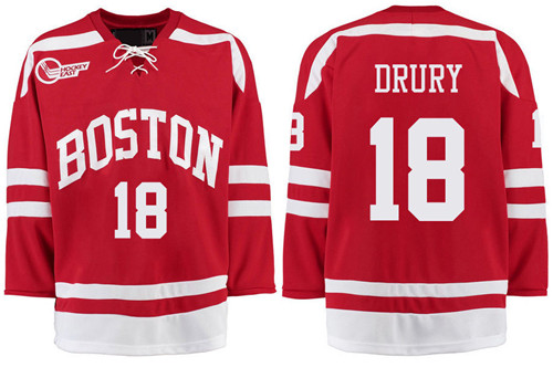 Boston University Terriers BU 18 Chris Drury Red Stitched Hockey Jersey