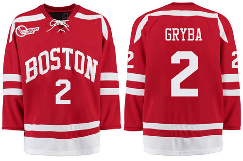 Boston University Terriers BU 2 Eric Gryba Red Stitched Hockey Jersey