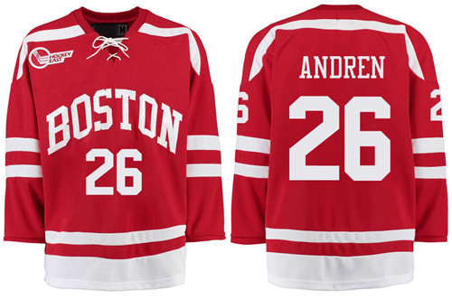 Boston University Terriers BU 26 Oskar Andren Red Stitched Hockey Jersey
