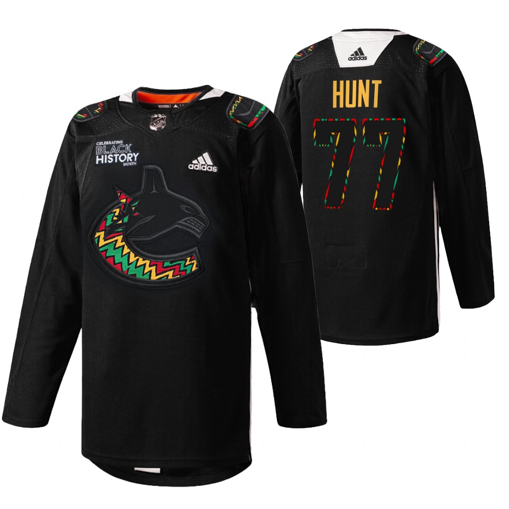 Brad Hunt Canucks Black History Month 2022 Jersey Black Kente-inspired