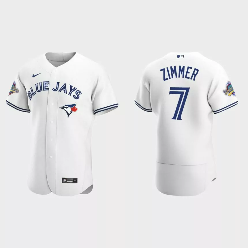 Bradley Zimmer Toronto Blue Jays 1992 World Series Patch Authentic Jersey – White
