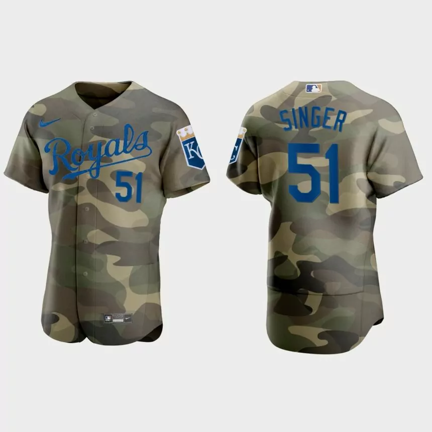 Brady Singer Kansas City Royals 2021 National Armed Forces Day Authentic Jersey – Camo