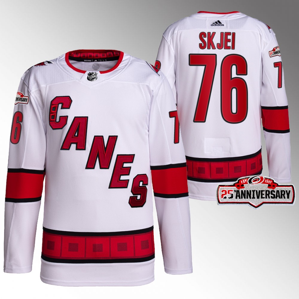 Brady Skjei 2022-23 Carolina Hurricanes White Authentic Away 25th Anniversary Jersey