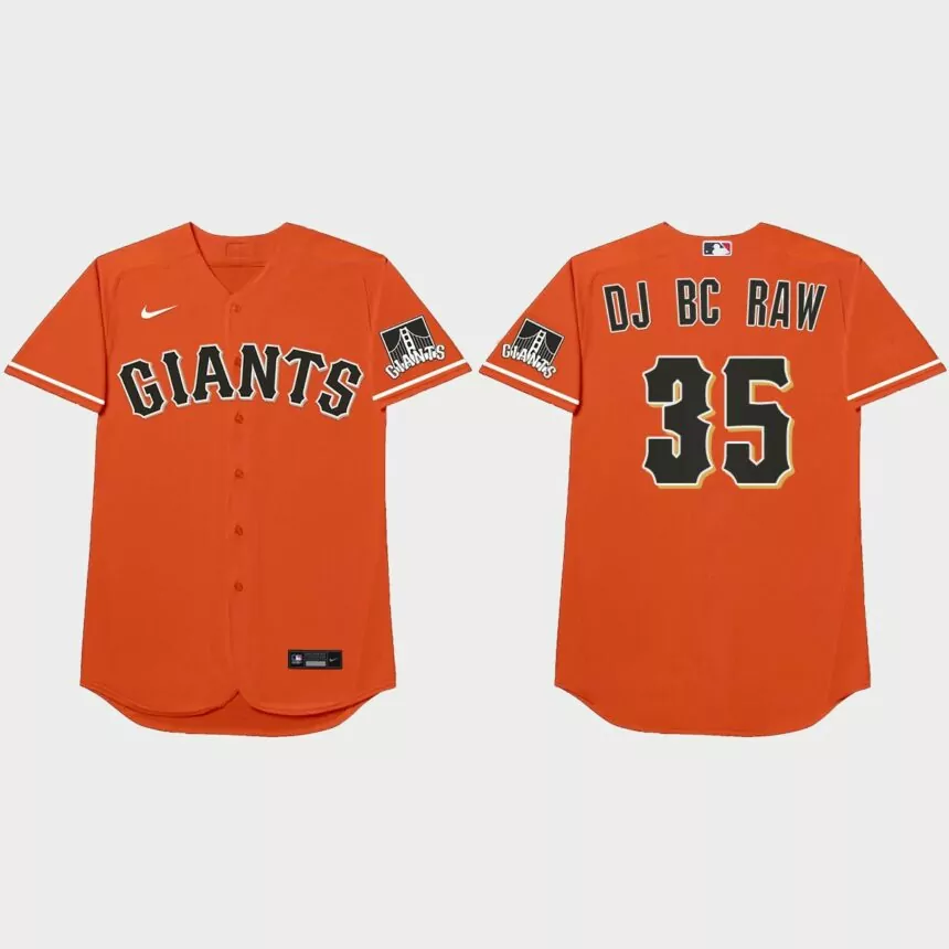 Brandon Crawford Nickname Giants 2021 Players’ Weekend Dj Bc Raw Jersey – Orange