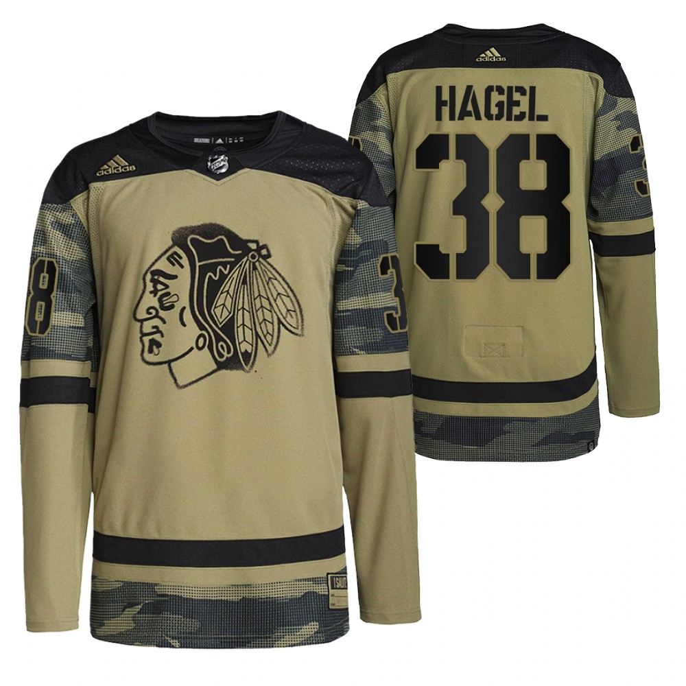 Brandon Hagel Blackhawks Military Appreciation Night Jersey Camo Practice