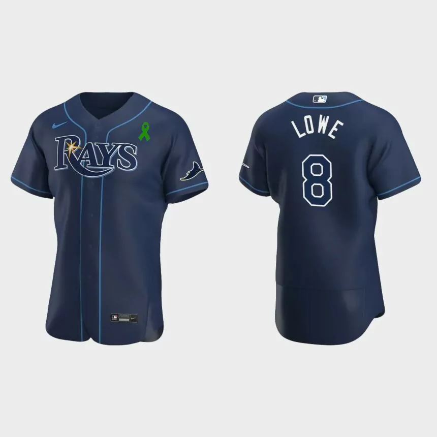 Brandon Lowe Tampa Bay Rays Green Ribbon Authentic Alternate Jersey – Navy