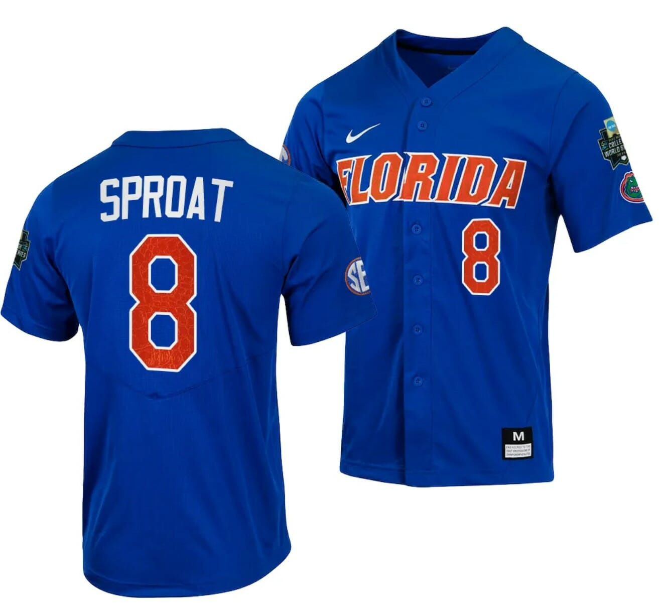 Brandon Sproat Jersey Florida Gators 2023 College World Series Royal #8 NCAA Baseball