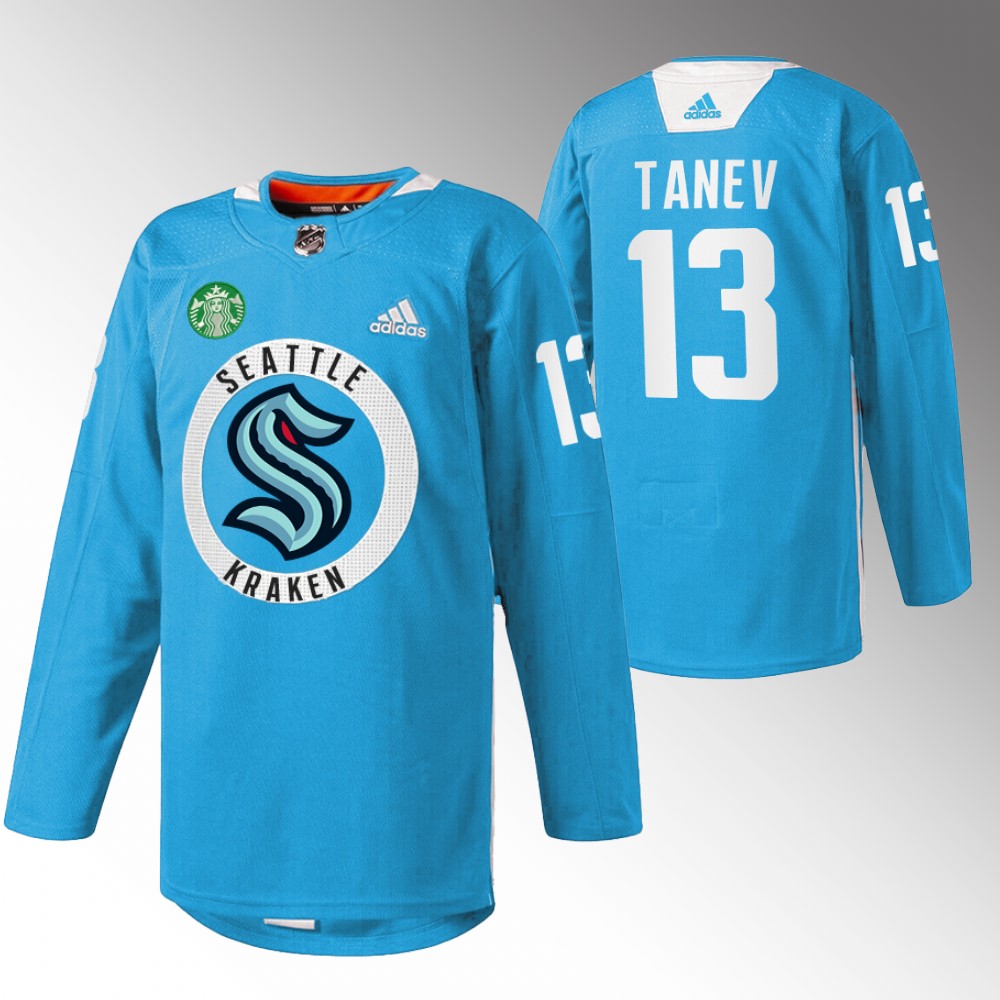 Brandon Tanev Kraken Practice Jersey Blue Warmup
