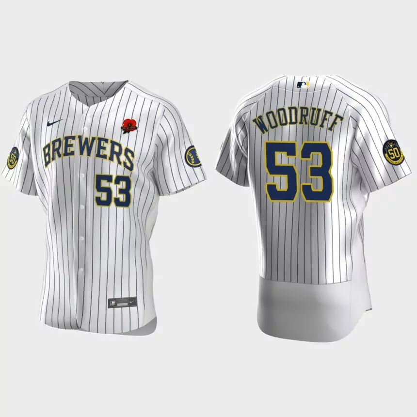 Brandon Woodruff Milwaukee Brewers 2021 Memorial Day Authentic Jersey – White