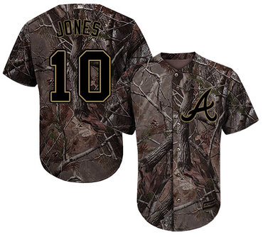 Braves #10 Chipper Jones Camo Realtree Collection Cool Base Stitched Baseball Jersey