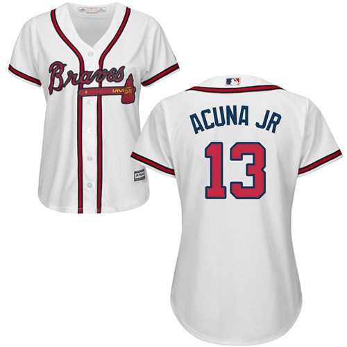 Braves #13 Ronald Acuna Jr. White Home Women's Stitched Baseball Jersey