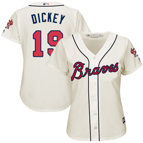Braves #19 R.A. Dickey Cream Alternate Women's Stitched MLB Jersey