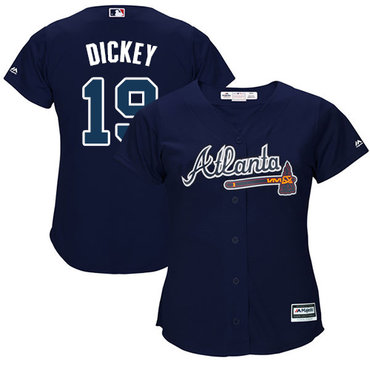 Braves #19 R.A. Dickey Navy Blue Alternate Women's Stitched MLB Jersey