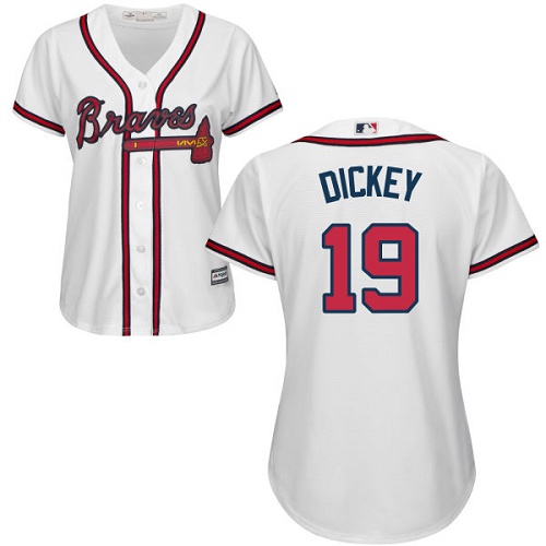 Braves #19 R.A. Dickey White Home Women's Stitched MLB Jersey