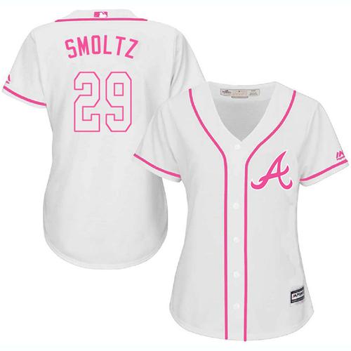 Braves #29 John Smoltz White Pink Fashion Women's Stitched MLB Jersey
