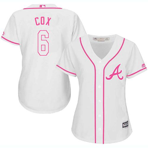 Braves #6 Bobby Cox White Pink Fashion Women's Stitched MLB Jersey