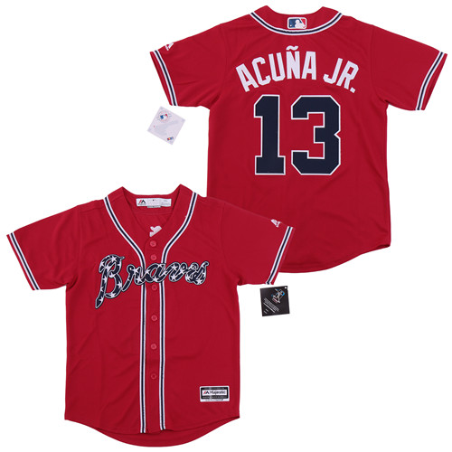 Braves 13 Ronald Acuna Jr. Red Youth Cool Base Jersey