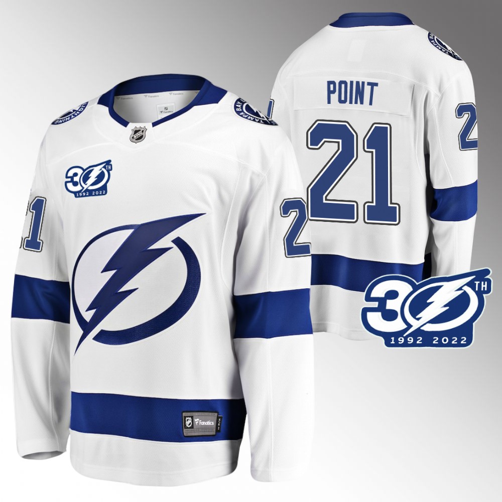 Brayden Point Tampa Bay Lightning Jersey 30th Anniversary White 1992-2022 Away