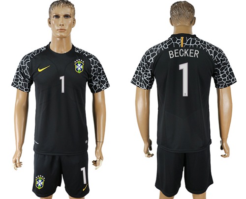Brazil #1 Becker Black Goalkeeper Soccer Country Jersey