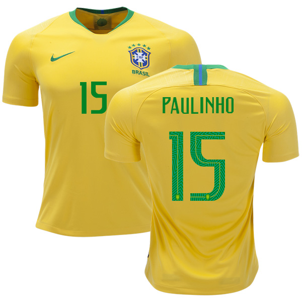 Brazil #15 Paulinho Home Kid Soccer Country Jersey