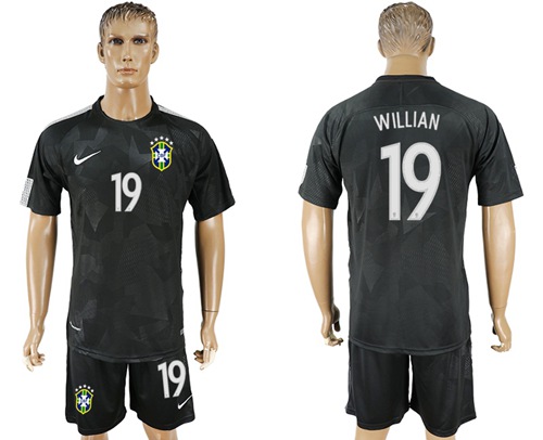 Brazil #19 Willian Black Soccer Country Jersey