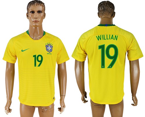 Brazil #19 Willian Home Soccer Country Jersey