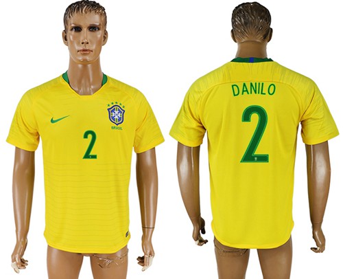 Brazil #2 Danilo Home Soccer Country Jersey