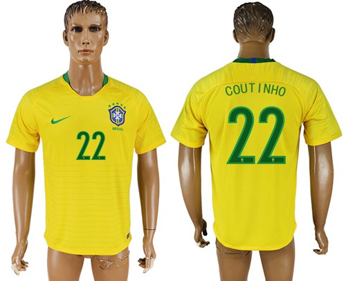 Brazil #22 Coutinho Home Soccer Country Jersey