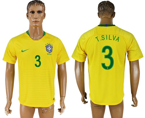 Brazil #3 T.Silva Home Soccer Country Jersey
