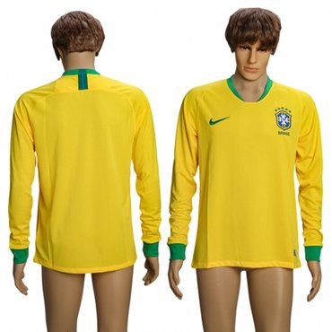 Brazil Blank Home Long Sleeves Soccer Country Jersey