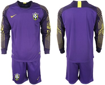 Brazil Blank Purple Goalkeeper Long Sleeves Soccer Country Jersey