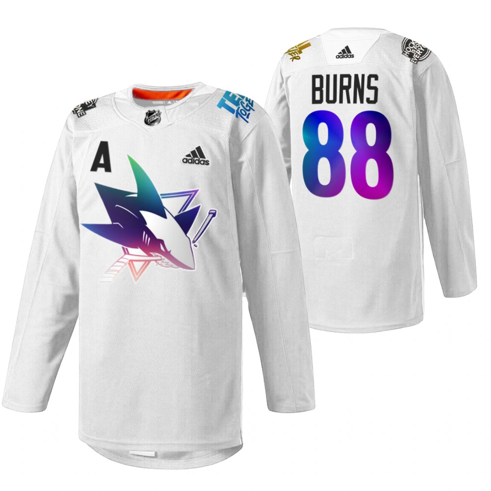 Brent Burns Sharks Pride Night 2022 Jersey White HockeyIsForEveryone