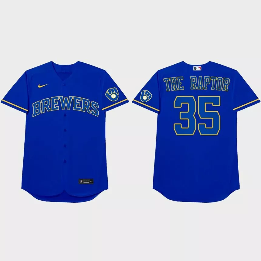 Brent Suter Nickname Brewers 2021 Players’ Weekend The Raptor Jersey – Royal