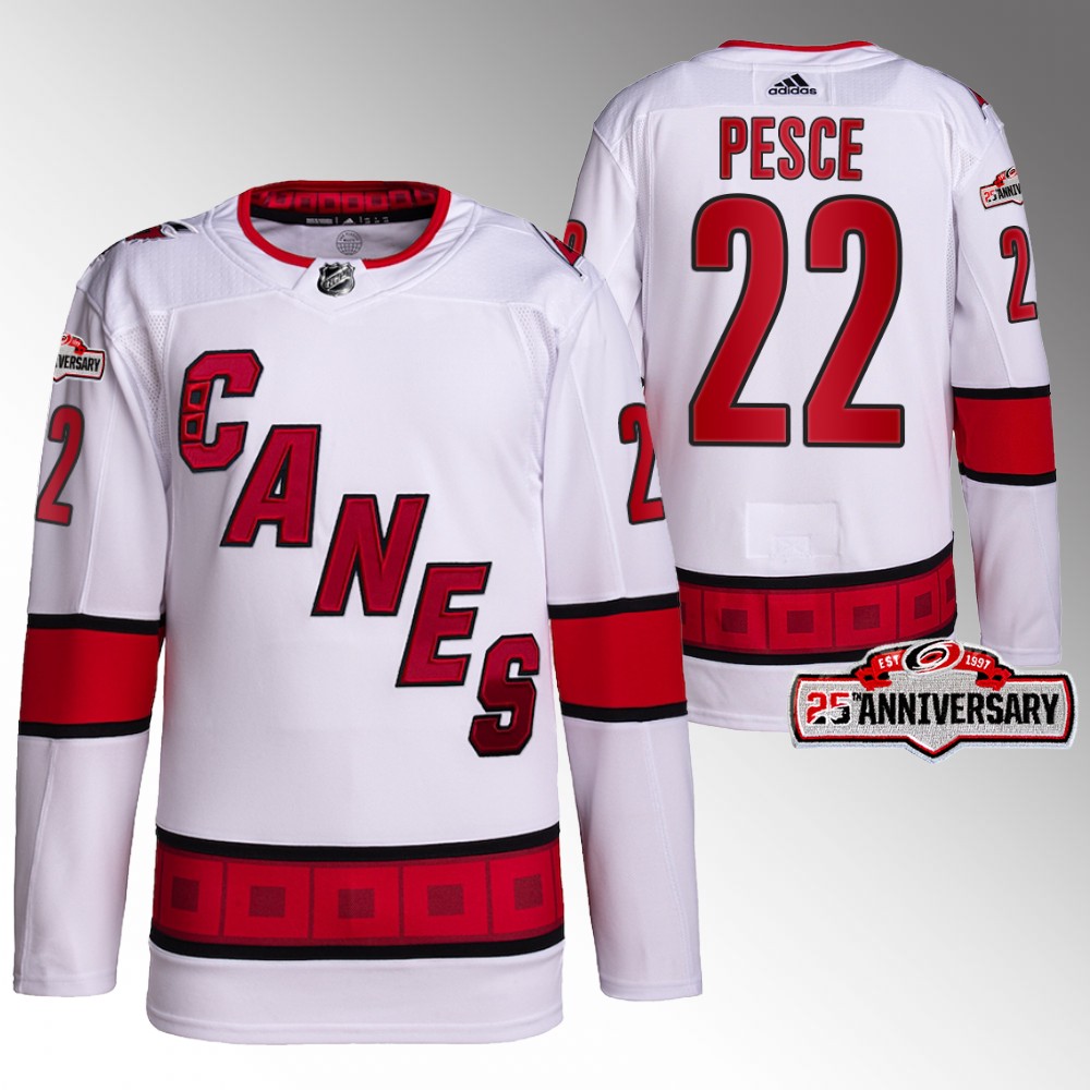 Brett Pesce 2022-23 Carolina Hurricanes White Authentic Away 25th Anniversary Jersey