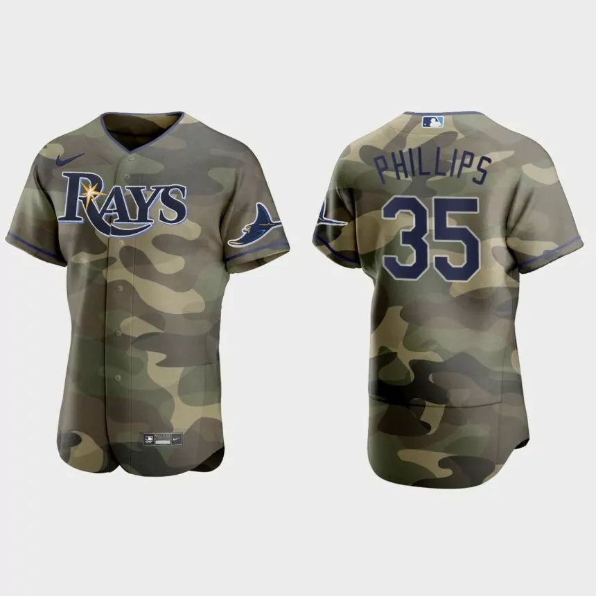 Brett Phillips Tampa Bay Rays 2021 National Armed Forces Day Authentic Jersey – Camo