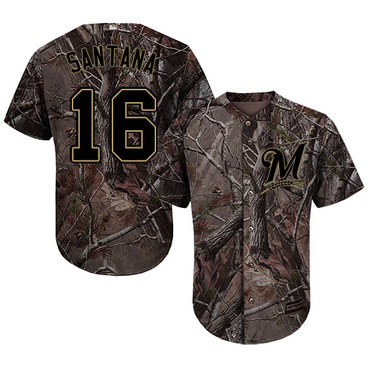 Brewers #16 Domingo Santana Camo Realtree Collection Cool Base Stitched Baseball Jersey