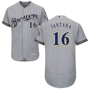 Brewers #16 Domingo Santana Grey Flexbase Authentic Collection Stitched Baseball Jersey