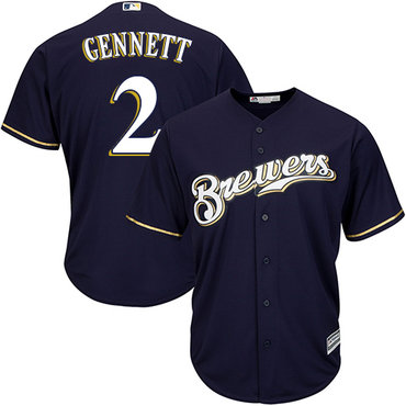 Brewers #2 Scooter Gennett Navy blue Cool Base Stitched Youth MLB Jersey